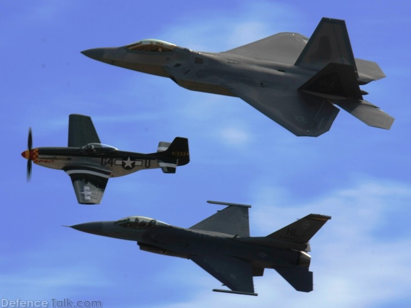 F-22 Raptor, F-16 Falcon, P-51 Mustang