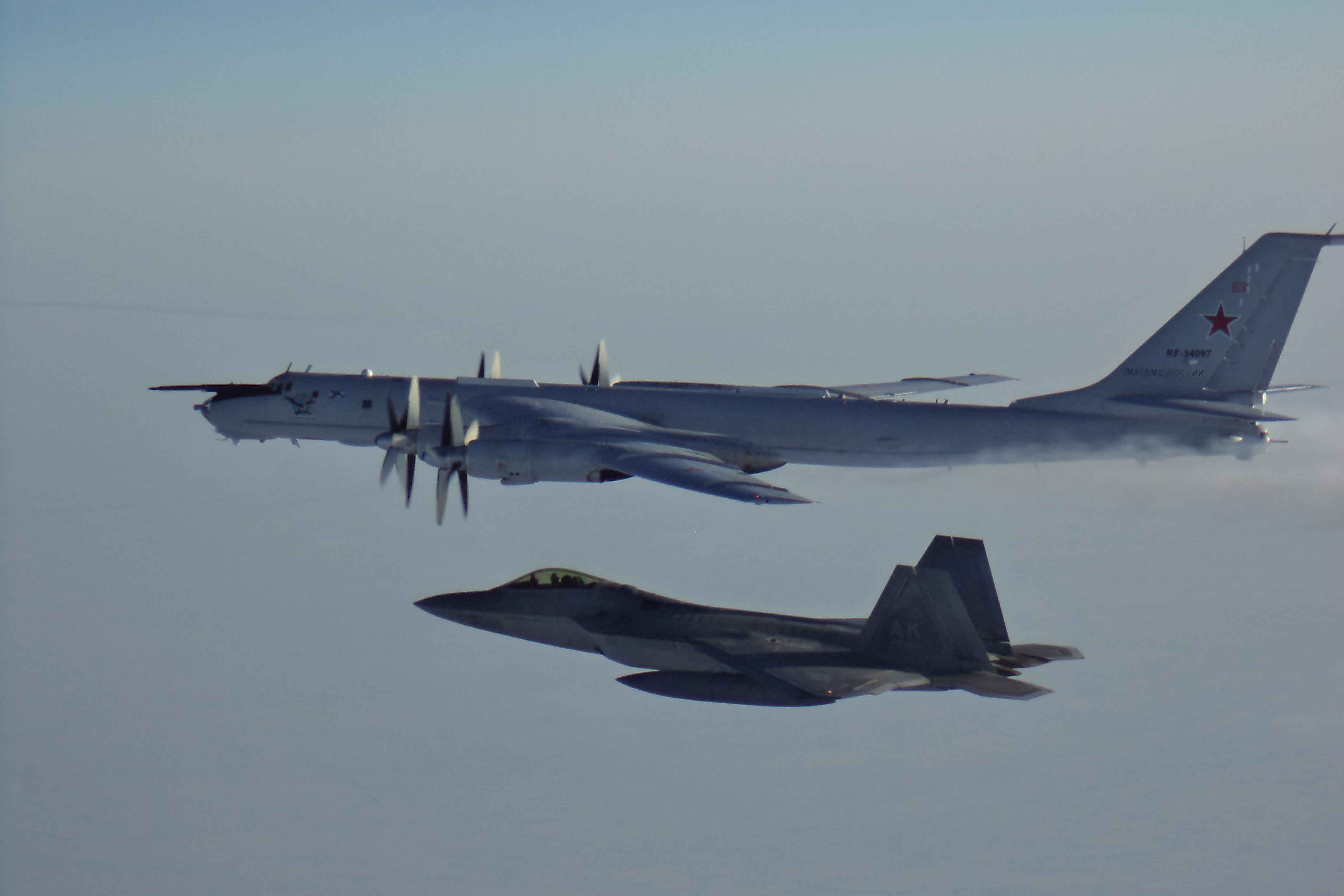 F-22 Raptor Intercepts Tu-142 Reconnaissance Aircraft