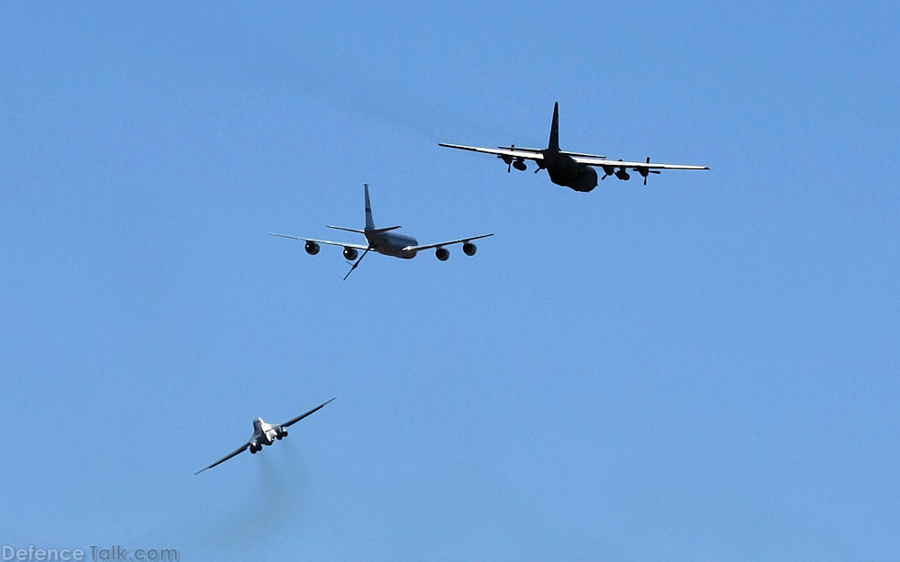 Flight Test Squadron Flyby - B-1, KC-135, C-17