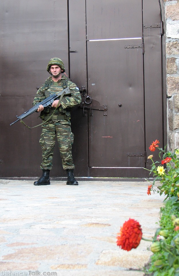 Greek Soldiers defending monastery in Kosovo
