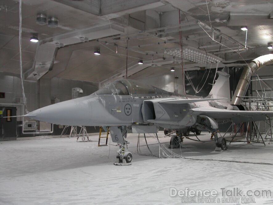 Gripen during cold environmental hangar test