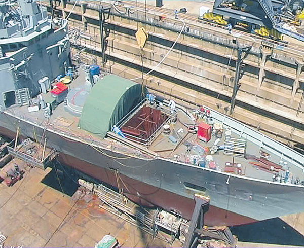 HMAS Sydney having Mk-41 Vertical Launch Cells installed for Evolved Sea Sp