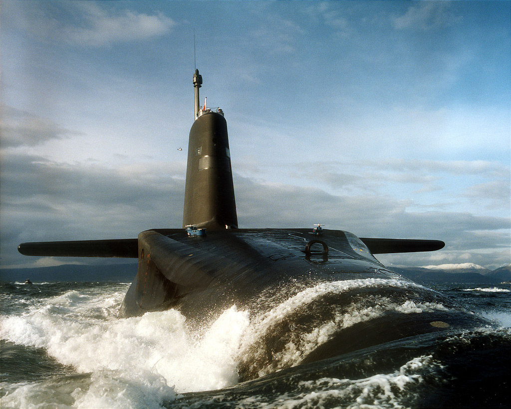 HMS VANGUARD sailing up the clyde for the first time.