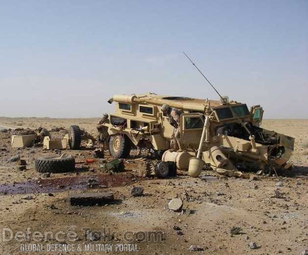 IED destroys USMC Cougar mine resistant vehicle