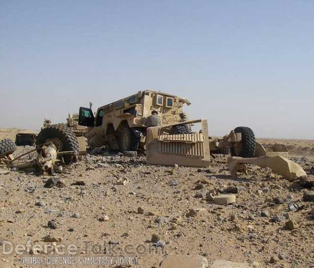 IED destroys USMC Cougar mine resistant vehicle