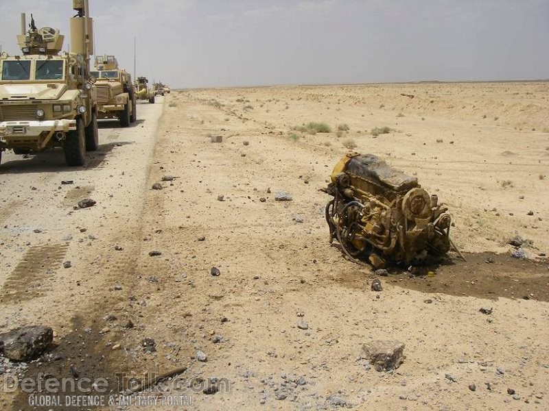 IED destroys USMC Cougar mine resistant vehicle