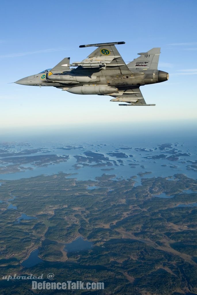 JAS 39 Gripen Fighter flies with Meteor Missile