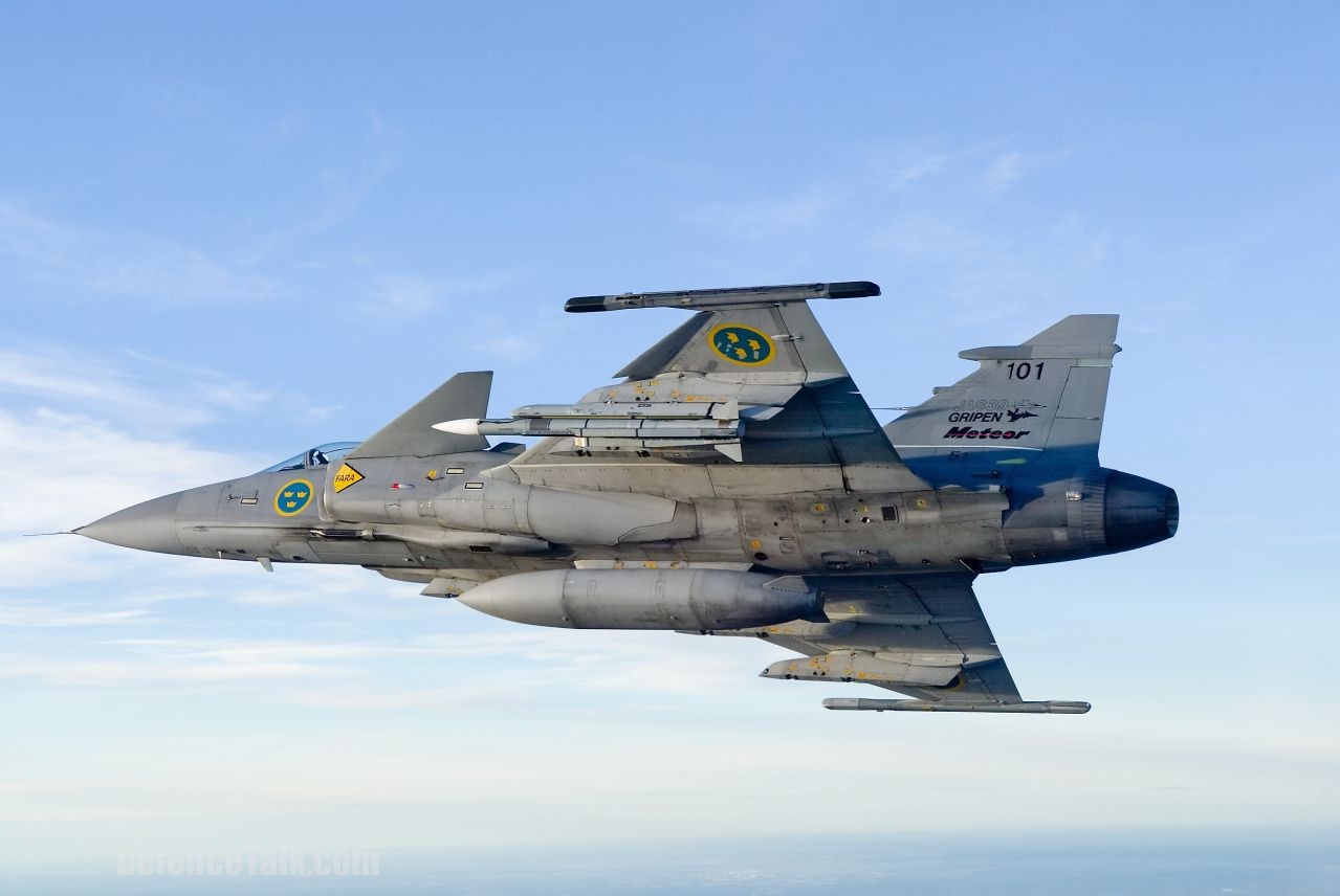 JAS 39 Gripen Fighter flies with Meteor Missile