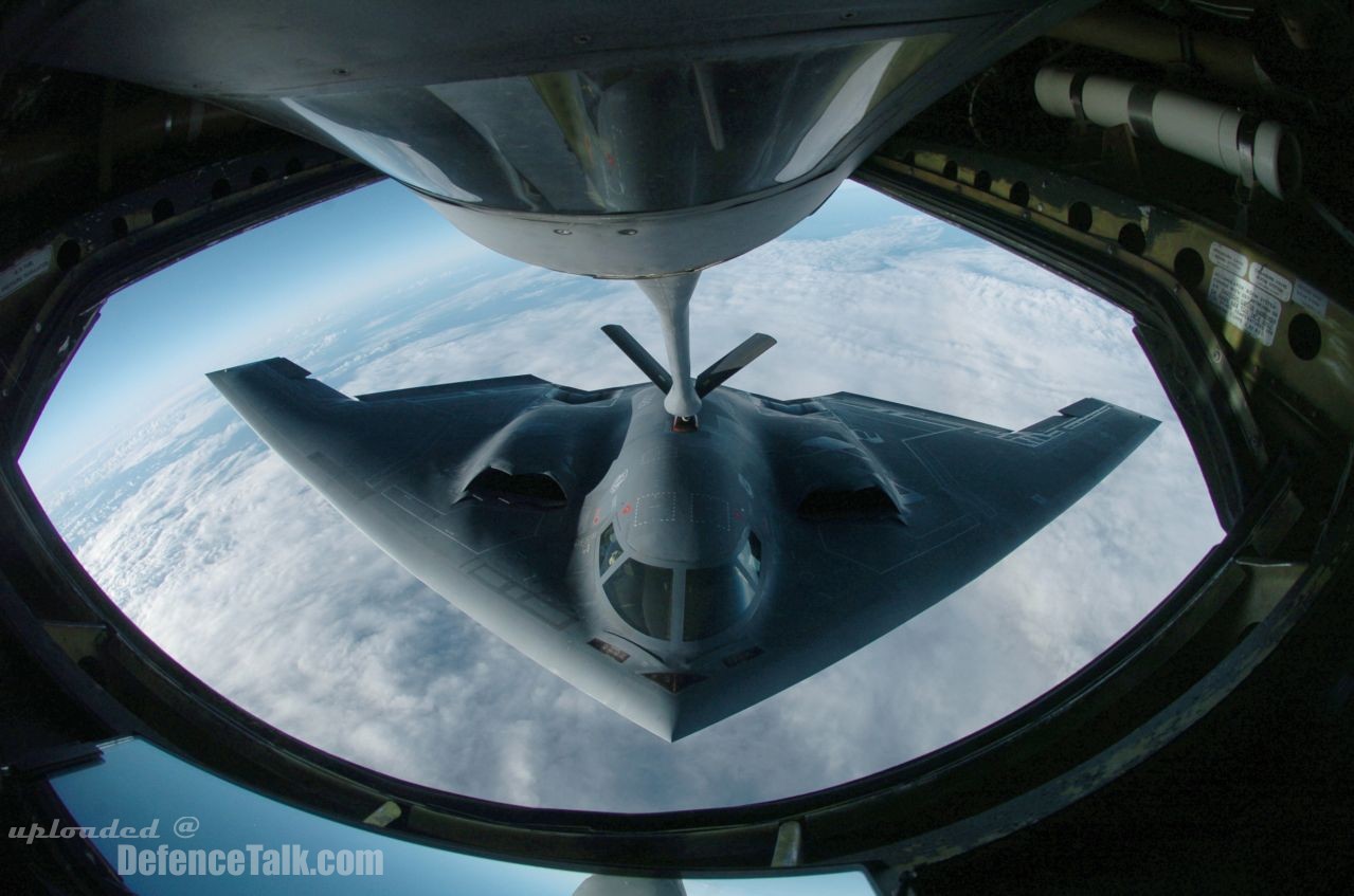 KC-135 Stratotanker refuels B-2 Spirit Bomber - US Air Force