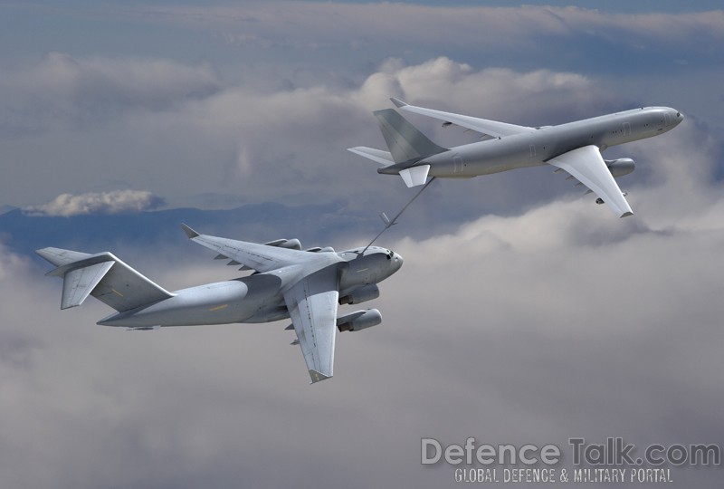 KC-30 refuels C-17 Transport Aircraft