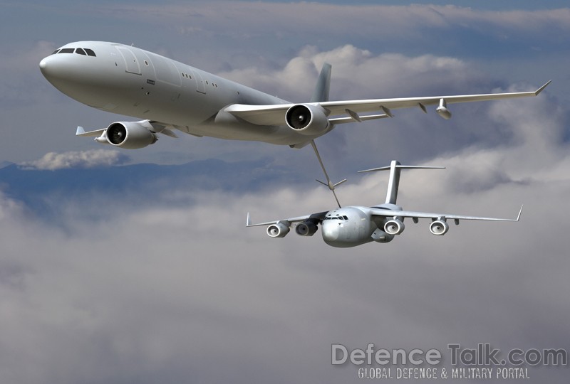 KC-30 refuels C-17 Transport Aircraft