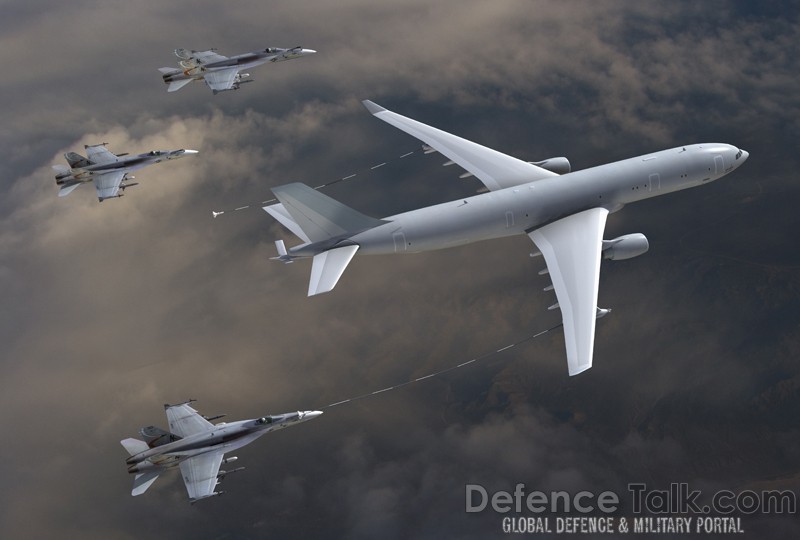 KC-30 refuels F-18 Fighter Aircraft