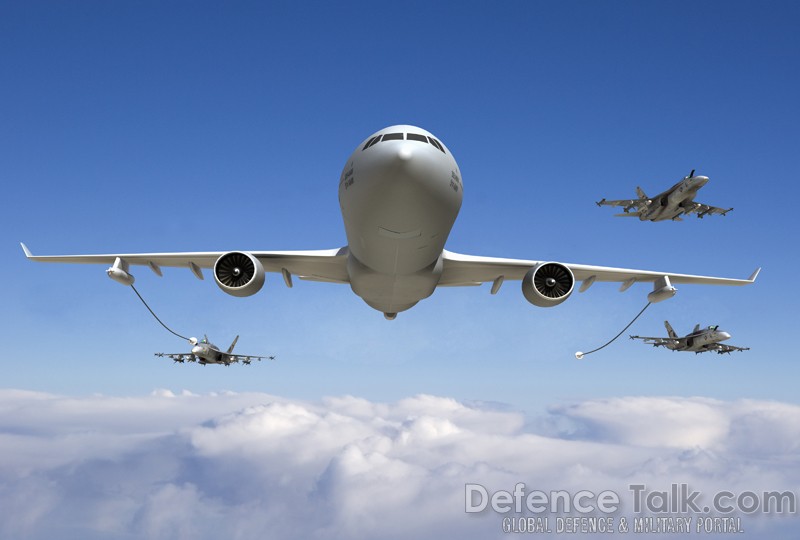 KC-30 refuels F-18 Fighter Aircraft