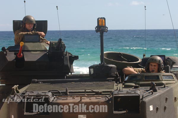 Marines waitin in an an Amphibious Assault Vehicle (AAV)