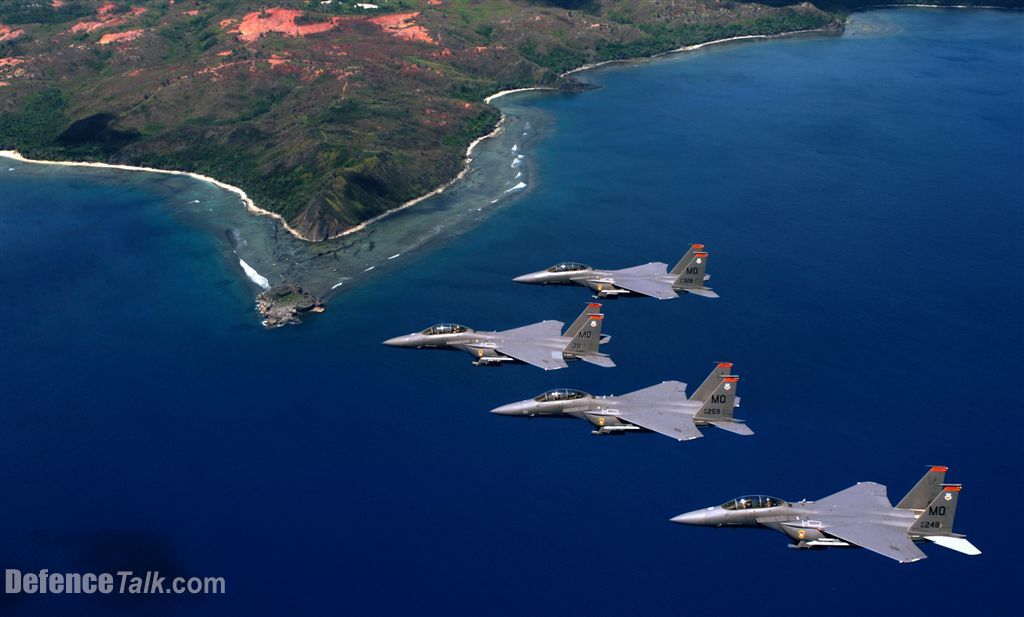 OVER GUAM -- Four F-15E Strike Eagles fly in formation