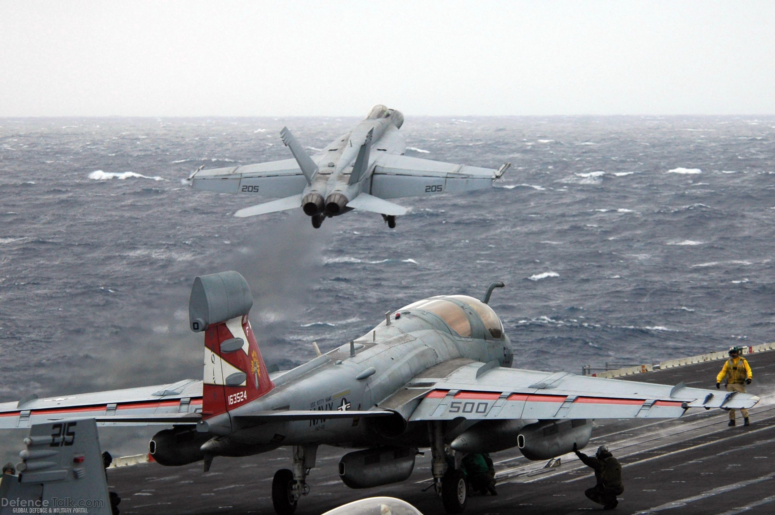 Prowler aircraft on USS Kitty Hawk (CV 63) Aircraft Carrier - US Navy