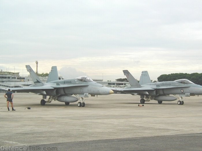 RAAF F/A-18's ready to taxi at Paya Lebar Air Base, Singapore 2002