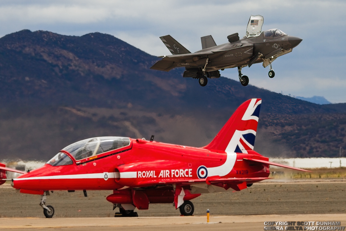 RAF Red Arrows Hawk T1A and USMC F-35B Lightning II