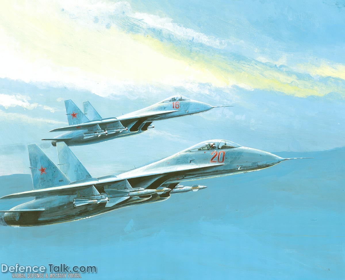 Su-27 FLANKERS in Formation - Military Weapons Art