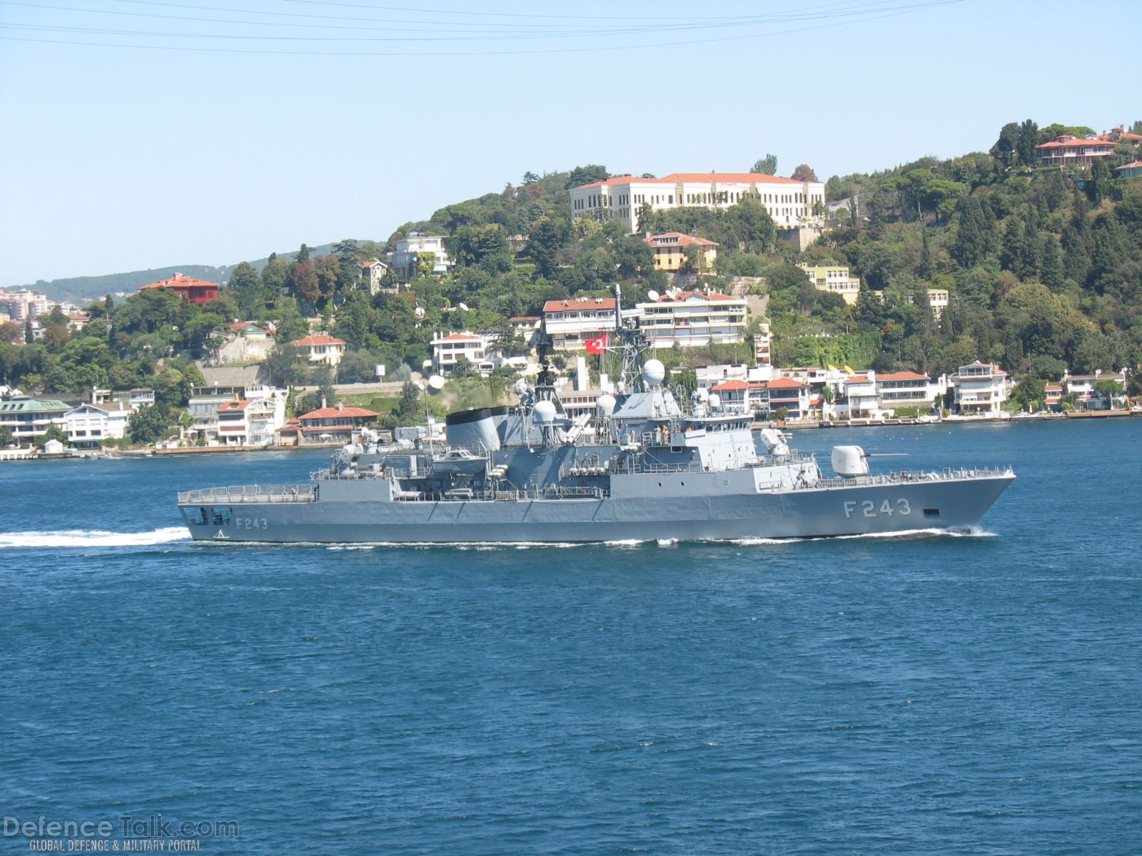 TCG F243 Turkish Navy Frigate passing Istanbul Straits