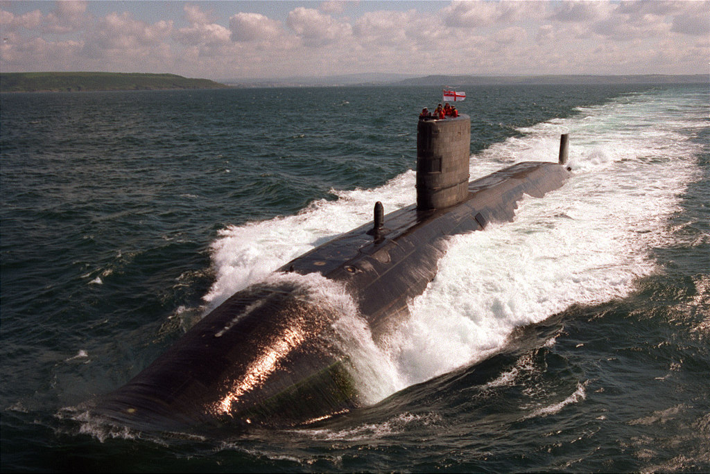 TRAFALGAR CLASS FLEET SUBMARINE HMS TURBULENT AT SEA.