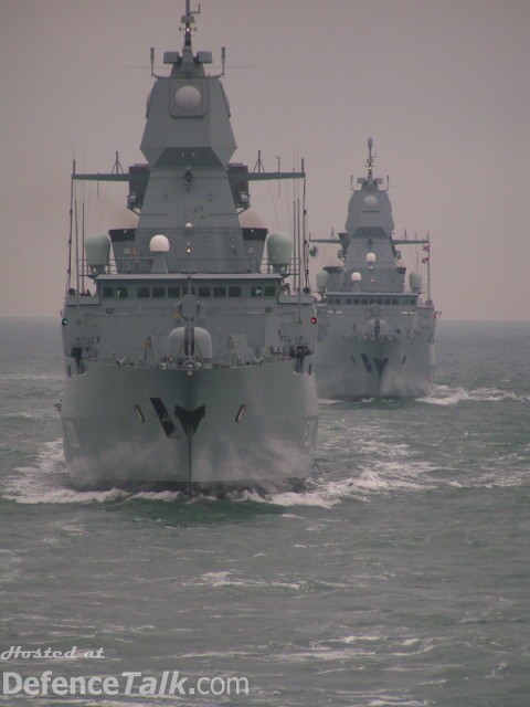 Two german Type 124 frigates in formation.
