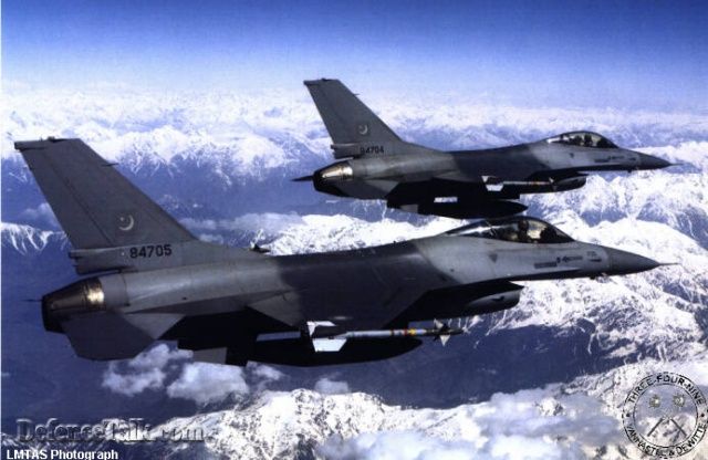 Two-ship Pakistani F-16A formation, #84704 and #84705 - note the slightly d