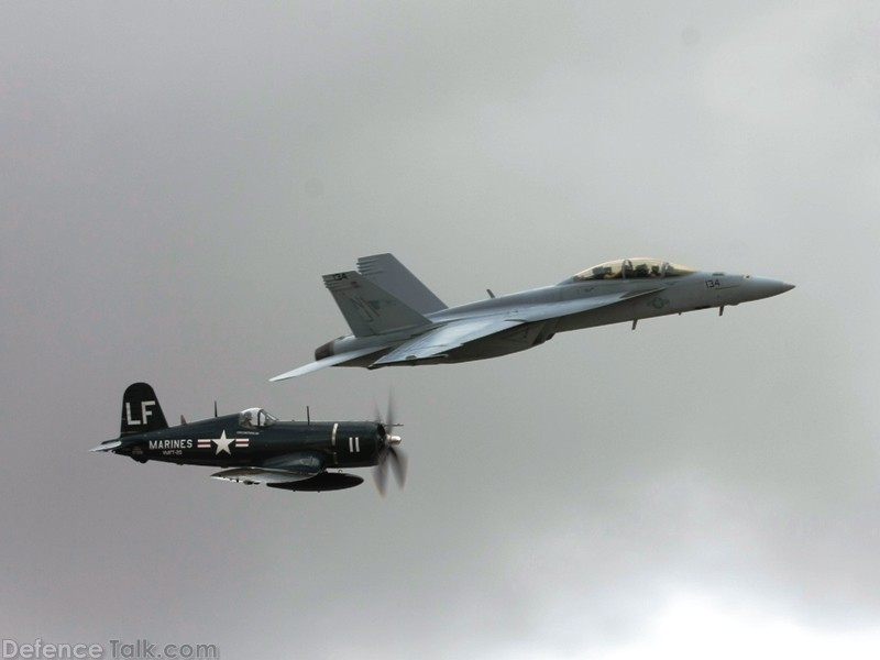 US Navy F/A-18F Super Hornet Fighter & USMC F4U Corsair