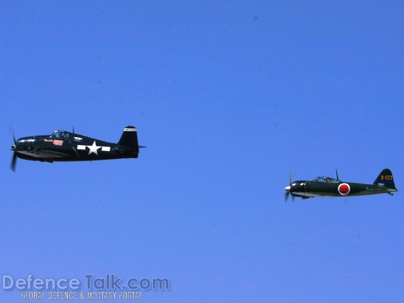 US Navy F6F Hellcat and Japanese Navy A6M Zero