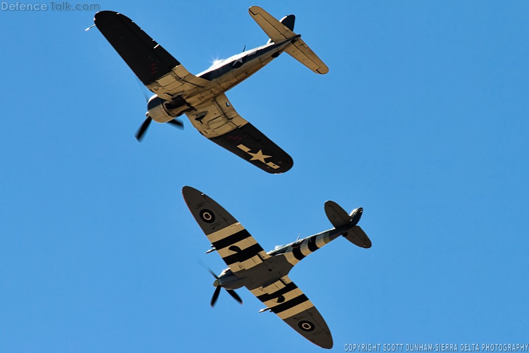 US Navy FG-1D Corsair and RAF Supermarine Spitfire Mark IX