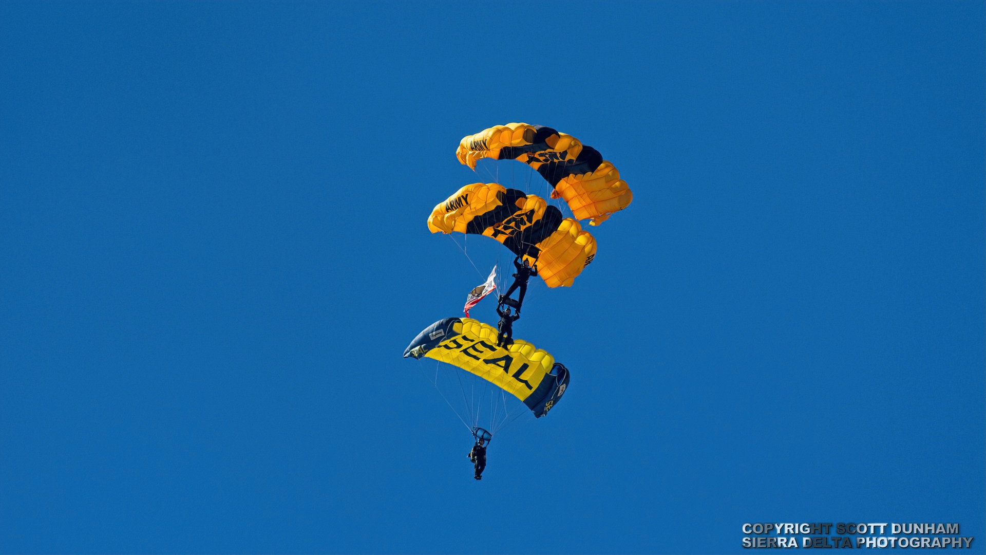 US Navy Leap Frogs and US Army Golden Knights Parachute Demonstration Teams