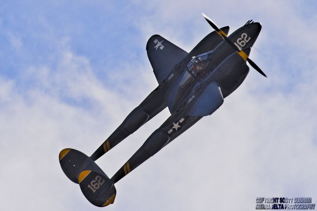 Lockheed P-38 Lightning in flight during World War II 