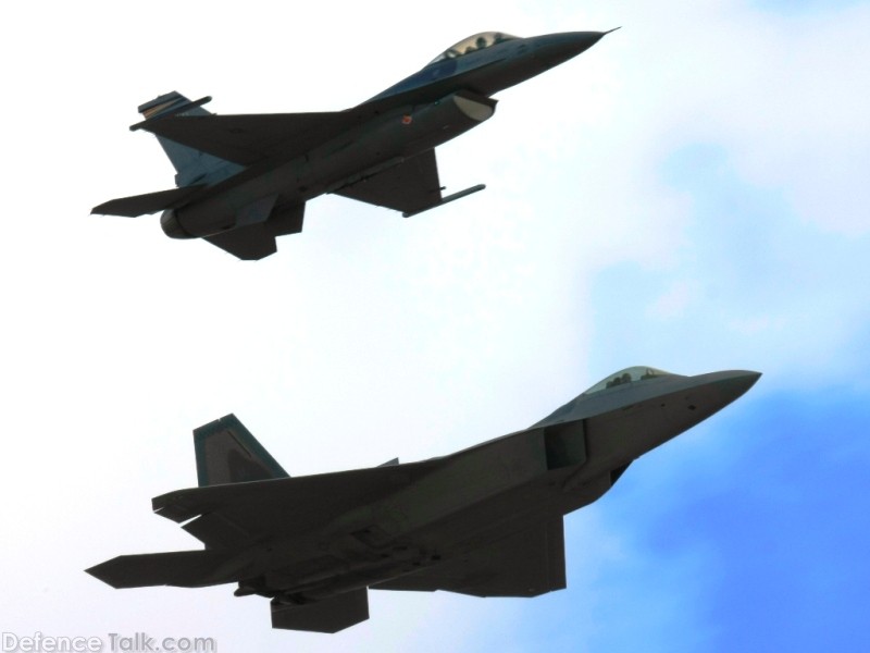 USAF F-16 Falcon , F-22A Raptor - Miramar