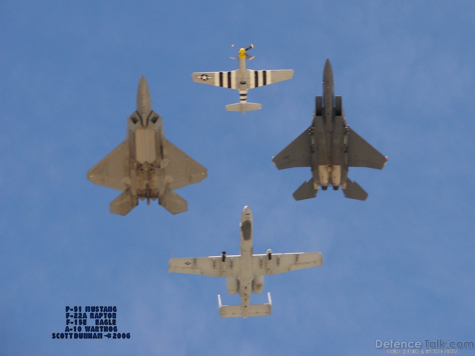 USAF F-22A F-15E A-10 P-51 Legacy Flight