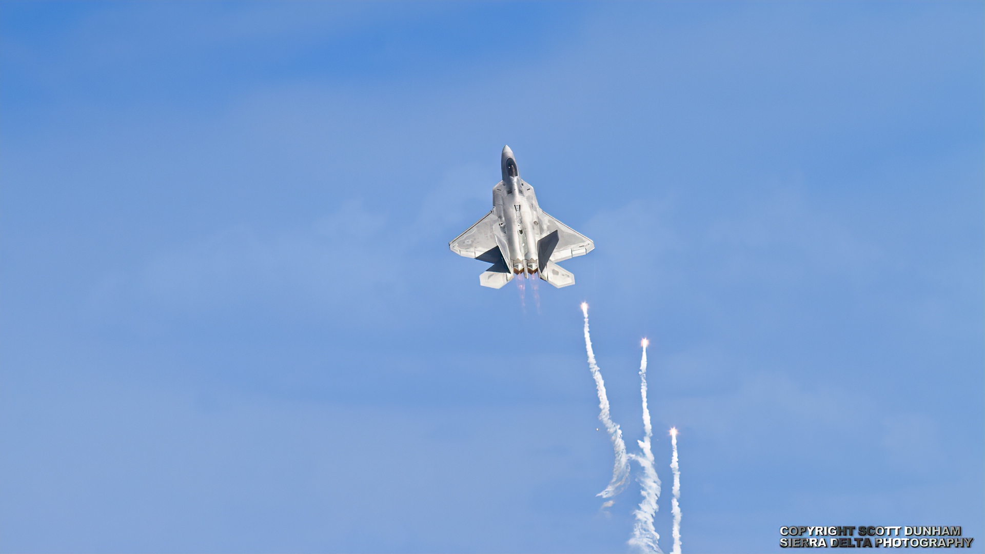 USAF F-22A Raptor Air Dominance Fighter Launching Flares