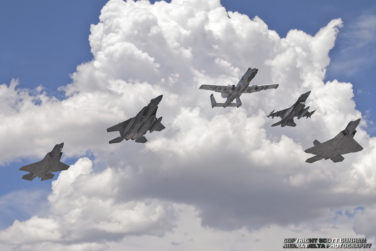 USAF F-35A Panther, F-15E Strike Eagle, A-10 Warthog, F-16 Viper & F-22A Raptor