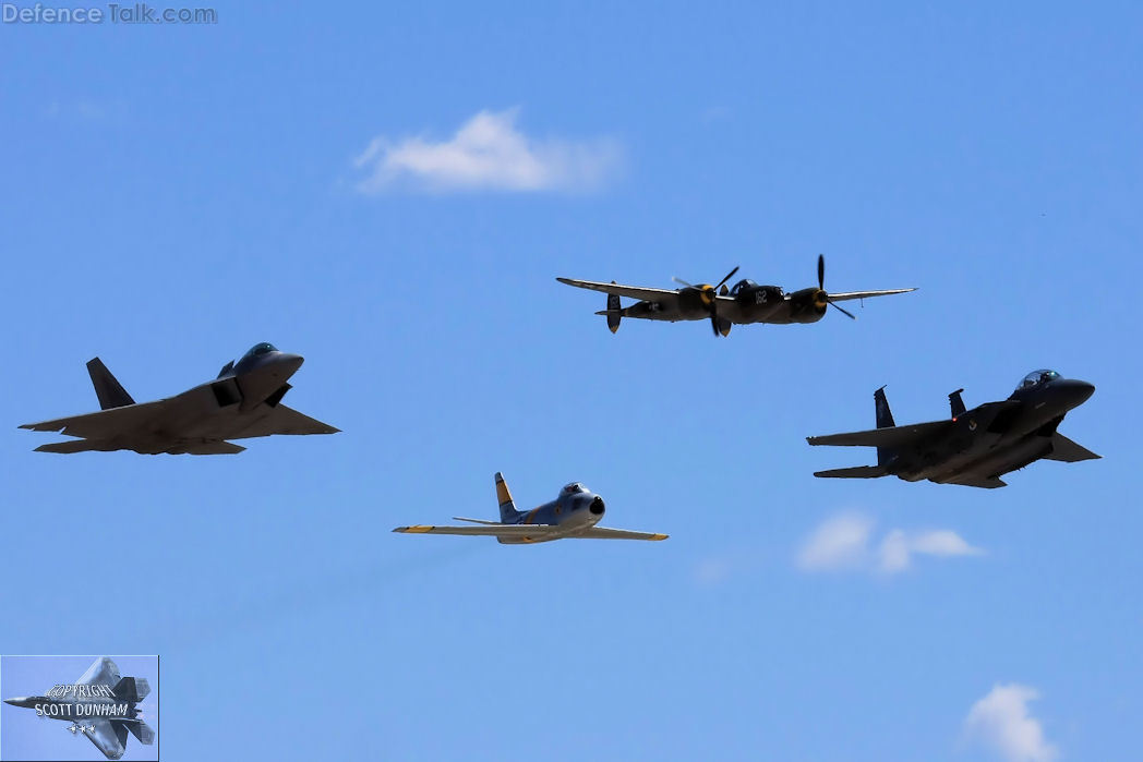 USAF Heritage Flight F-22 F-15 F-86 P-38