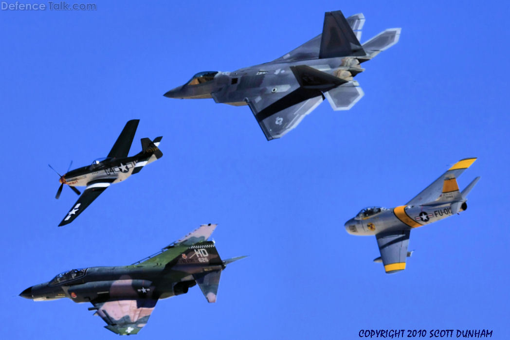 USAF Heritage Flight F-22A, P-51, F-4, F-86