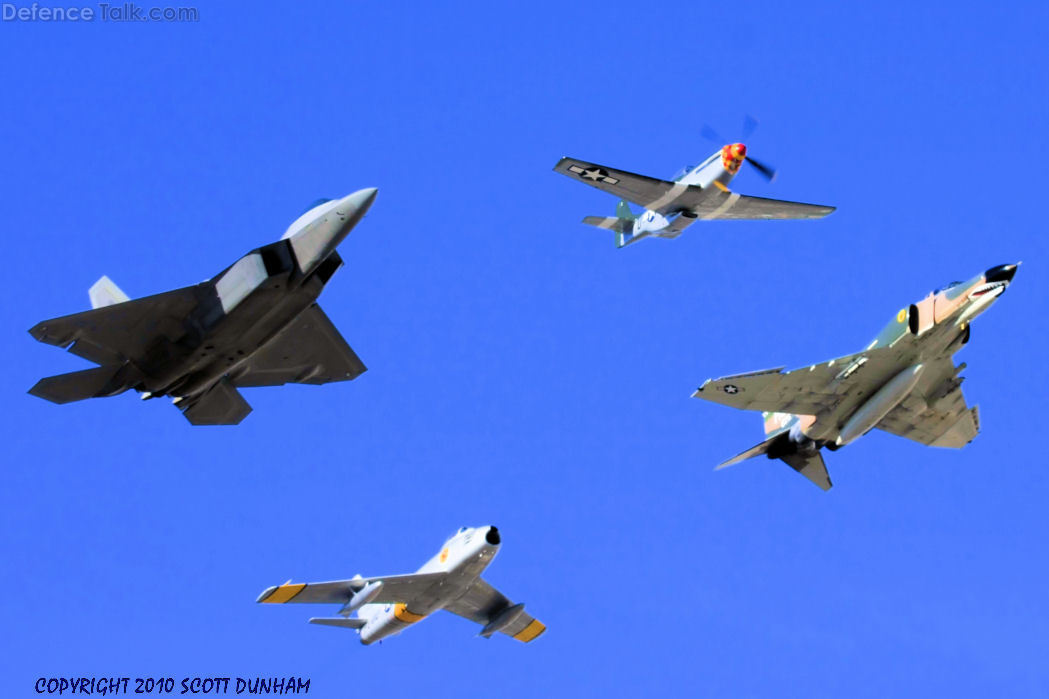 USAF Heritage Flight F-22A, P-51, F-4, F-86