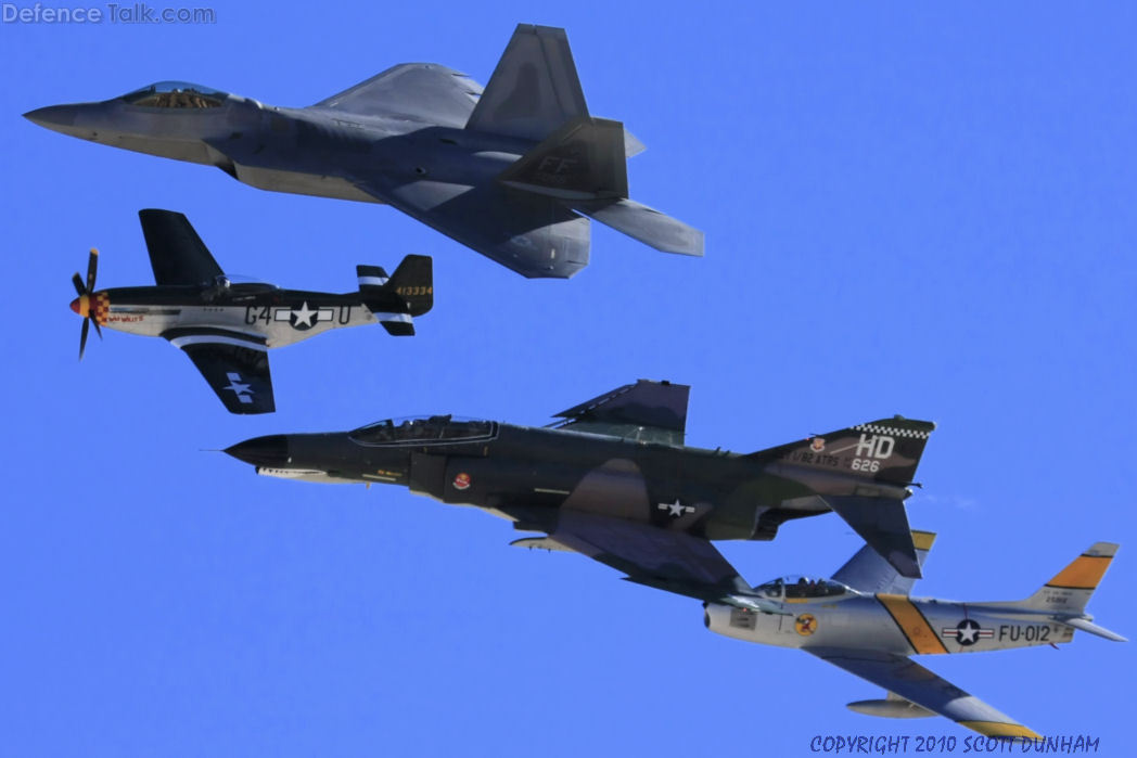 USAF Heritage Flight F-22A, P-51, F-4, F-86