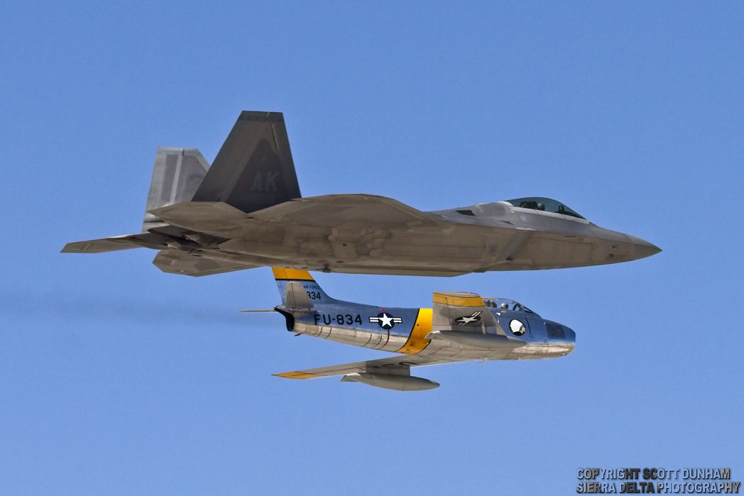 USAF Heritage Flight F-22A Raptor and F-86 Sabre Fighters