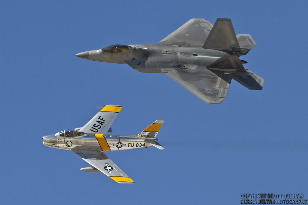 USAF Heritage Flight F-22A Raptor and F-86 Sabre Fighters