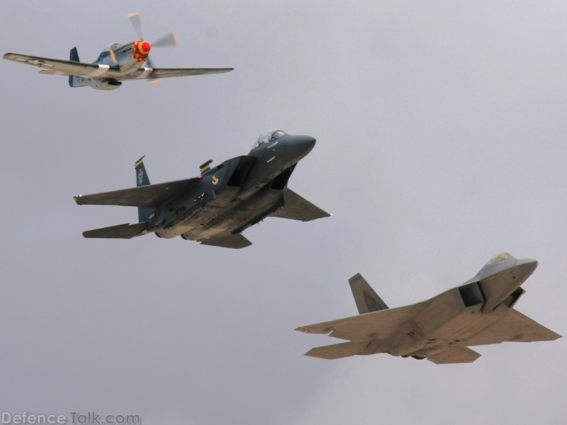 USAF Heritage Flight F-22A Raptor F-15E Strike Eagle P-51 Mustang