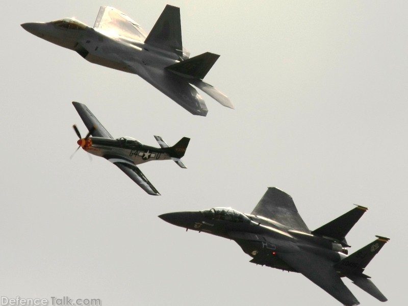 USAF Heritage Flight F-22A Raptor F-15E Strike Eagle P-51 Mustang