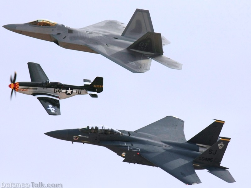 USAF Heritage Flight F-22A Raptor F-15E Strike Eagle P-51 Mustang