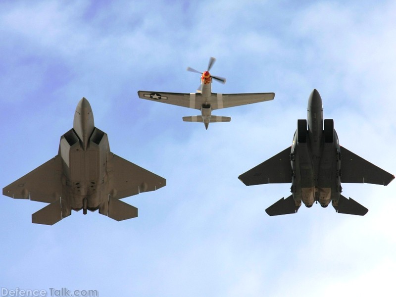 USAF Heritage Flight F-22A Raptor F-15E Strike Eagle P-51 Mustang