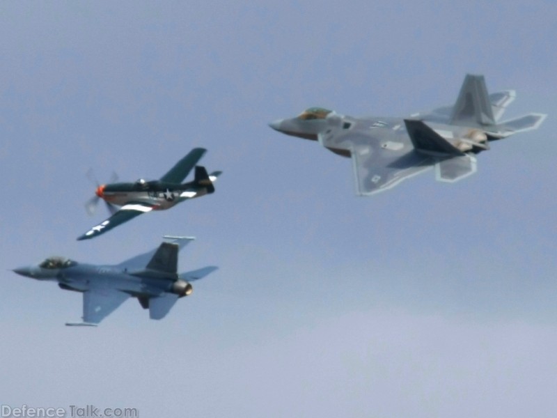 USAF Heritage Flight  F-22A Raptor F-16 Falcon P-51 Mustang