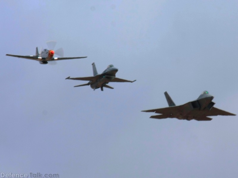 USAF Heritage Flight  F-22A Raptor F-16 Falcon P-51 Mustang