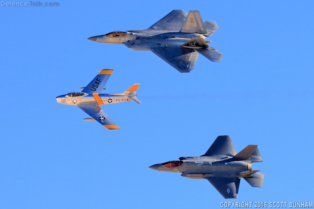 USAF Heritage Flight - F-22A Raptor F-35A Lightning II & F-86 Sabre