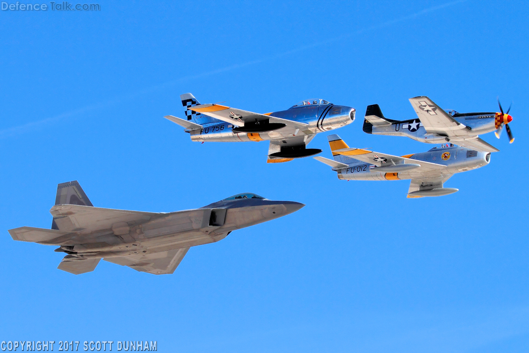 USAF Heritage Flight F-22A Raptor F-86 Sabre & P-51 Mustang Fighters